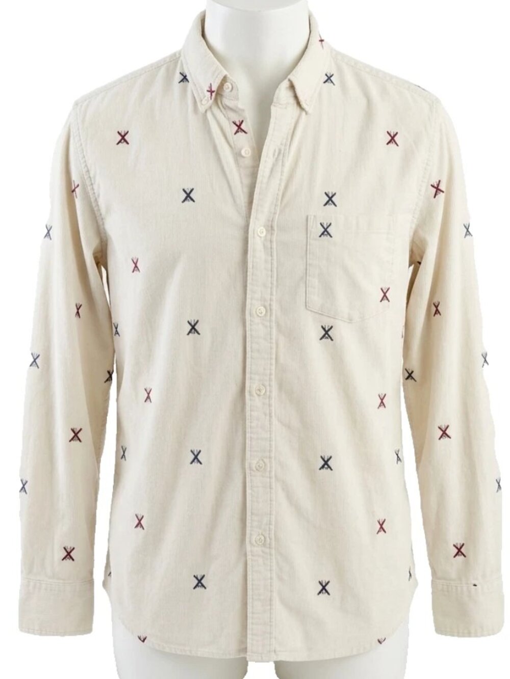 J. Crew Corduroy Shirt Mens M Medium Skiing Lodge Print Cotton Button Down H3560